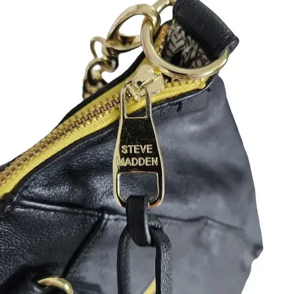 Steve Madden Medium Sized Black Purse Yellow Trim Zipper Details - Picture 8 of 11